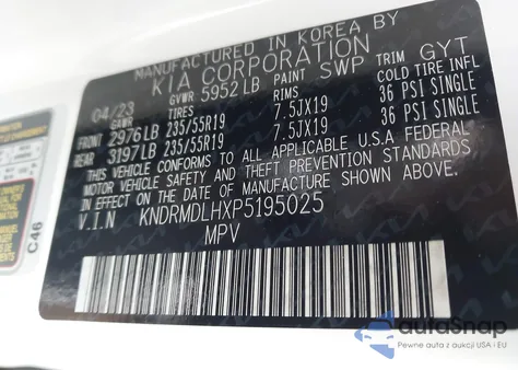 2023 Kia Sorento Plug-In Hybrid Sx Prestige z USA, uszkodzony, nr VIN KNDRMDLHXP5195025